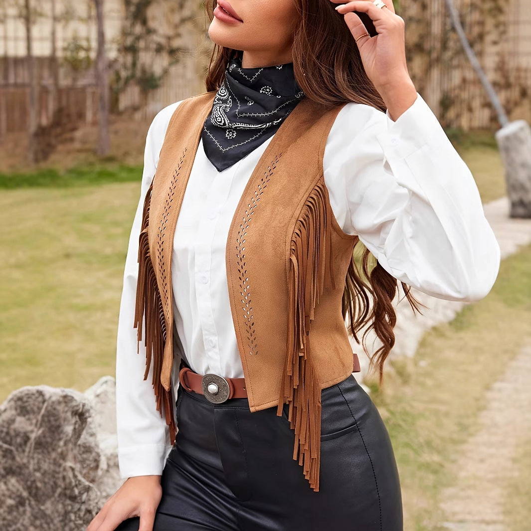 Women's Spring And Summer Denim Casual Vacation Fringe Vest Jacket
