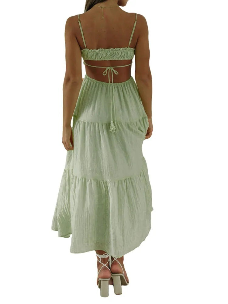 Female Hollow Backless Stitching Big Swing Dress