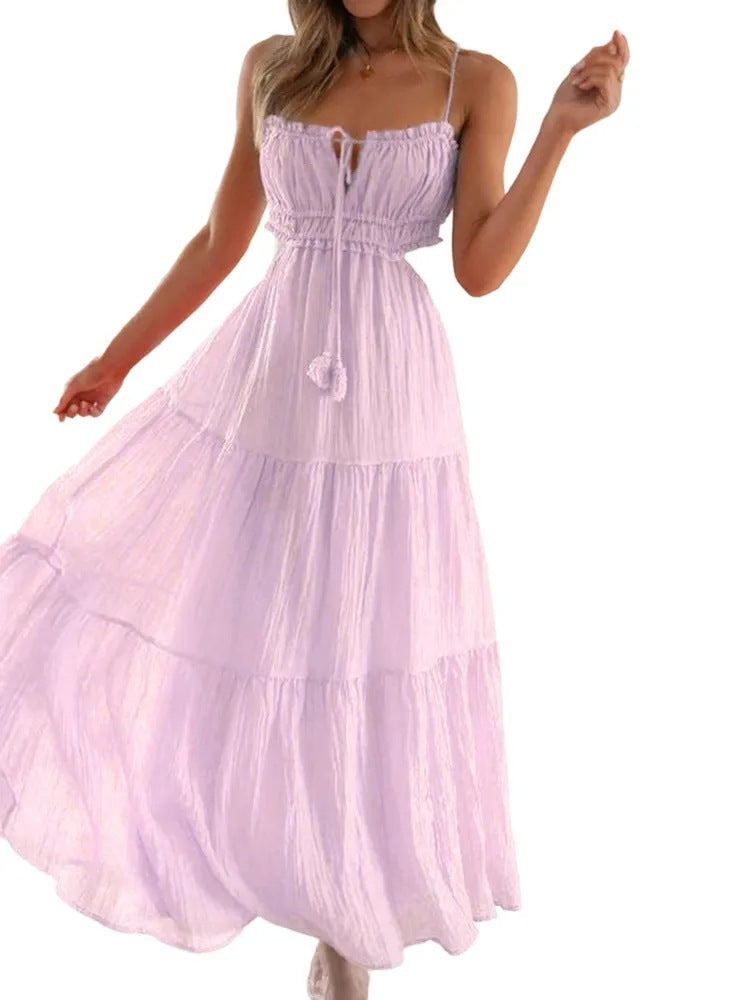 Female Hollow Backless Stitching Big Swing Dress